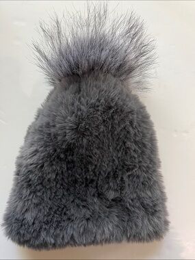 Saks fifth Avenue faux fur beanie with pom-pom